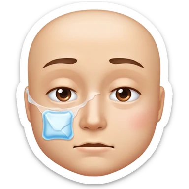 Face with one swollen cheek with square ice pack applied to it sticker