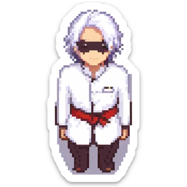 Gojo Satoru character, white hair, blindfold, anime-inspired, simple background sticker