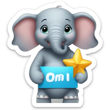 Animated baby elephant holding a sign with "#1 Fan" on it sticker