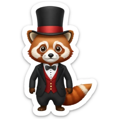 A red panda with a top hat and a suit sticker