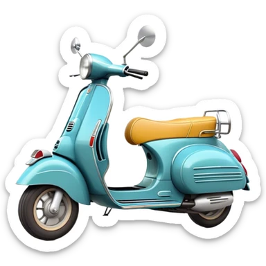 Cinematic Realistic Vespa Scooter Emoji, depicted as a stylish vintage Vespa with sleek retro design and vibrant colors, rendered with crisp textures and dynamic sunlit lighting that captures its iconic Italian charm. sticker