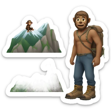 Guy with feet on a mountain with monkey sticker