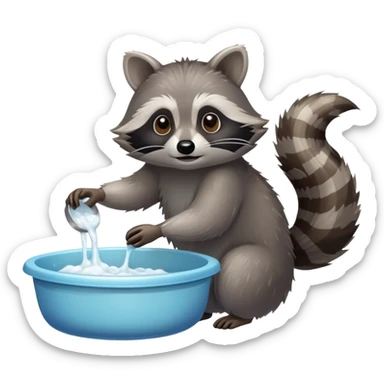 Raccoon cleaning dishes sticker