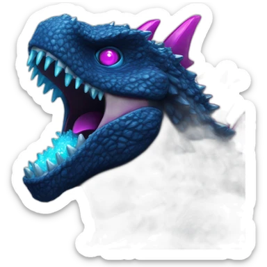 dark Blue godzilla with cyan crystals on its back and magenta eyes sticker