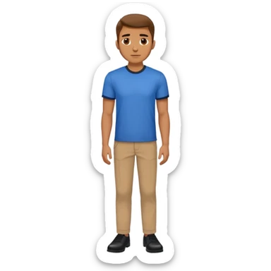 A man in a blue shirt, brown pants, and black shoes, 100kg. sticker