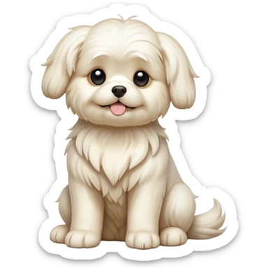 cinematic-[Maltese]-realistic-full-body-sitting-emoji,-tail-resting-loosely-beside-its-paws,-head-tilted-dramatically, -wavy-[cream]-fur,-simplified-yet-realistic-focused-features,-highly-detailed,-glowing-with-an-almost-sarcastic-glow sticker
