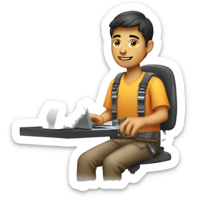 chico joven trabajando portatil sticker