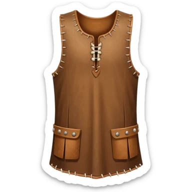 A sleeveless leather tunic stitched with bone needles, brown color









 sticker