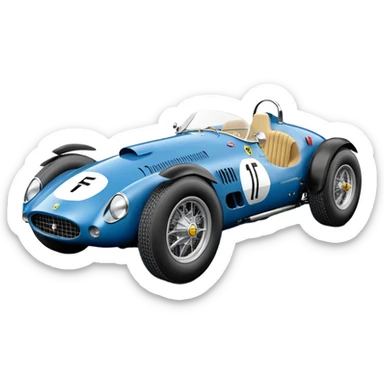  Hazy-blue Fenderless extended-wheelbase 1956 luxury racing Ferrari lowered powerful V-8 engined racing car featuring advanced rugged 4 wheel independent suspension, power steering, disc brakes, small leather covered steering wheel, side mounted cowl exhaust  sticker