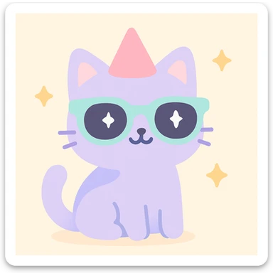 cute animal like a cat or dog wearing a party hat and sunglasses, ready for Friday fun sticker