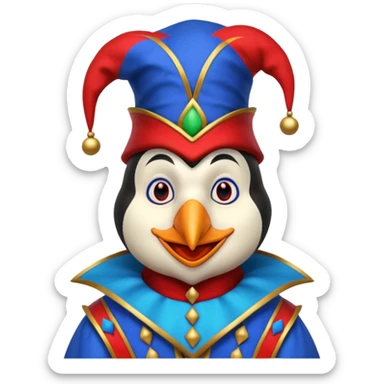 crazy colorful penguin jolly joker, medieval, vintage, court jester, mac os icon, blue color sticker