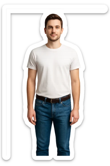 Man 25 years old wearing blue jeans and white t-shirt sticker