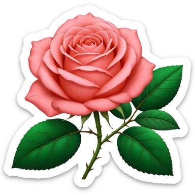 Bright coral pink Rose with leaves sticker