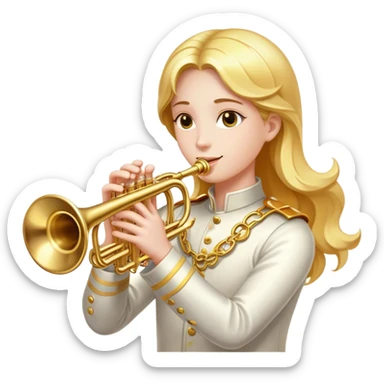 Cinematic Realistic Trumpet, polished brass with warm golden reflections, intricate valve details subtly highlighted, soft hands pressing the keys, glowing with bold and triumphant musical energy. sticker