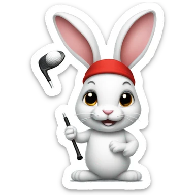 A rabbit with a red headband playing golf sticker