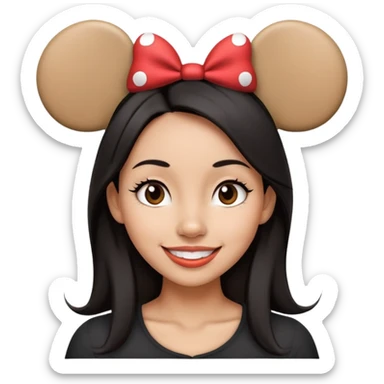 Dark straight hair woman happy wearing Mickey Mouse ears from Disney world  sticker