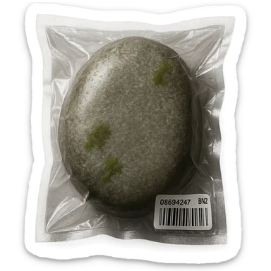 large smooth stone with a few moss spots, glossy sticker