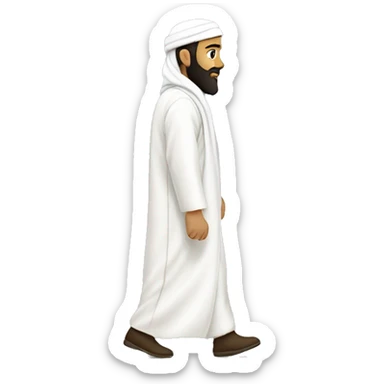 sideview of one bearded muslim man in a white thobe walking to the right whilst wearing a shemagh. sticker
