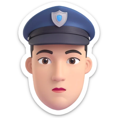 security guard head, professional, with cap, neutral expression, clean-shaven sticker