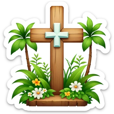 white cross with flora sticker