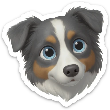 Face of senior female working border collie emoji with grey blue eyes tilted head sticker