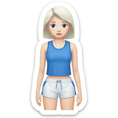chica haciendo ejercicio, quiero un emoji de abdomen de mujer marcado con un top azul y short blanco, con el color de piel blanco  sticker
