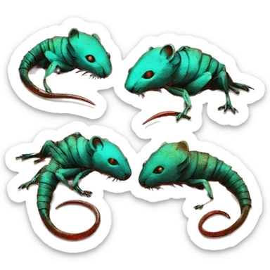 Black red gold green cyan rusty grunge effect scratched patina rat mouse scorpion tail stinger  sticker