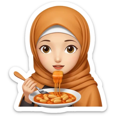 Girl wearing hijab eating tteokbokki sticker