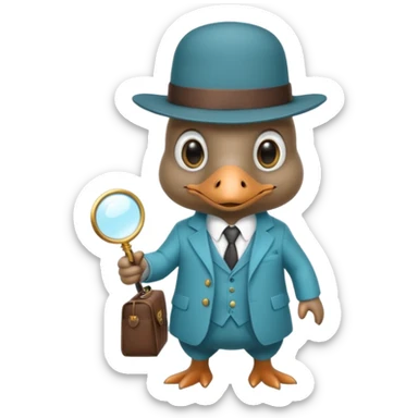 cute light blue turqiouse platypus with a detective hat and monocle on his eye, no  hands, looks like a platypus but blue, the hat and suit are not blue sticker