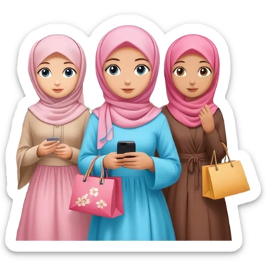 Turkish beautiful finish Konya girls blue eyes with lovely cherry blossom hijab long tail dress and the two friends shopping in a shopping city  sticker