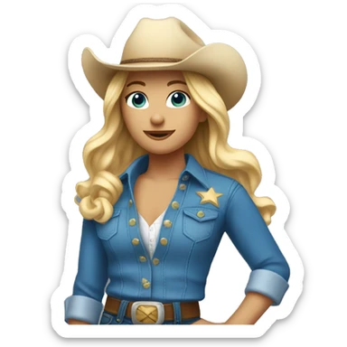 Cowgirl with blonde hair and Blue eyes in blue clothes  and that dances  sticker