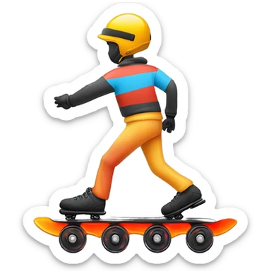 un rollerblade in linea di colore nero sulla strada con le ruote che vanno a fuoco  sticker