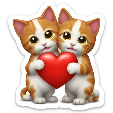 Two red kittens are holding a red heart sticker