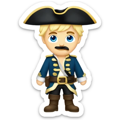 Male pirate black captain hat BLACK SASH black moustache blue eyes short blond hair  sticker