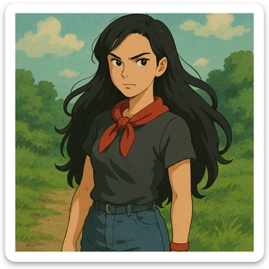 eres una chica de cabello largo hasta la cintura, con una textura ondulada-lacia, de color oscuro, que resalta con tu energía. Tu rostro tiene una expresión que refleja tu fuerza y determinación, pero también una serenidad que se puede notar. Tienes una figura que transmite seguridad, y aunque tu estilo es relajado, sabes cómo resaltar esa confianza.

Te gusta usar toques de rojo, como detalles en tu ropa o accesorios, siempre manteniendo un estilo que se adapta a tu energía, sin perder esa vibra única que tienes. Tu presencia tiene una mezcla de dulzura y poder, lo que hace que sea difícil no notar tu luz cuando estás en un lugar. sticker