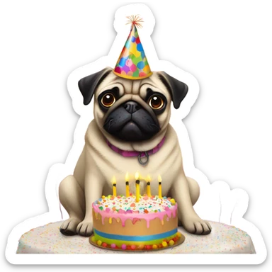 festive pug birthday sticker