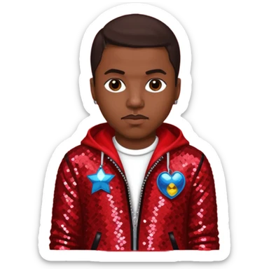 Nasir Nas Jones, Rapper with dark brown hair, red sequin outfit sticker