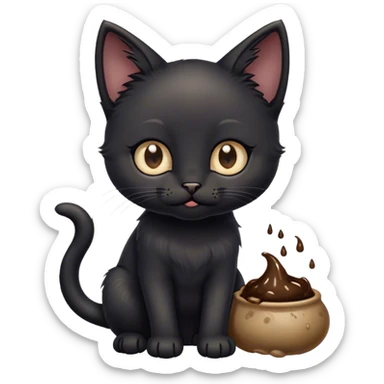 Black kitten with poo sticker