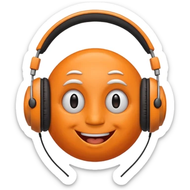 Orange happy face emoji with a couple of hair,headphones,and antennas. sticker