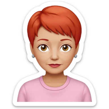 accountant older with red short hair without glasses, modern clothes, girly sticker