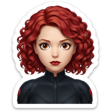 natasha romanoff in black widow suit with curly dark red hair sticker