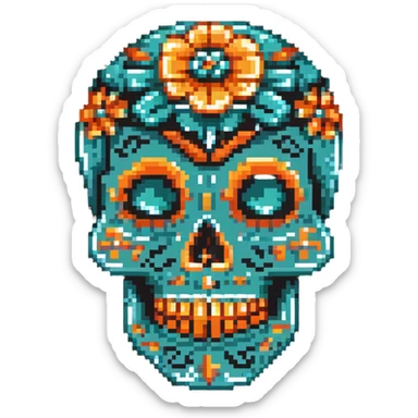 teal and orange sugar skull sticker