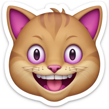 White cat wide mouth happy smiling with teeth showing, very light pink inner ears, magenta purple eyes, looks like discord's :smiley_cat: emoji, male looking sticker