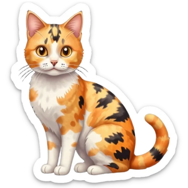full body anxious looking colourful light calico tabby cat with large patchy patterns sticker