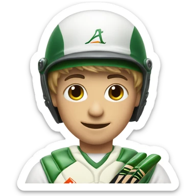 A Boy holding cricket bat,wearing helmet sticker