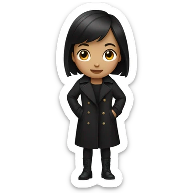 A girl with short black hair , wearing a black trench coat sticker
