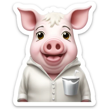 Piggie in cow's costume with pocket of milk sticker