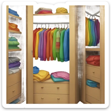 A Closet with a rainbow cloth inside sticker