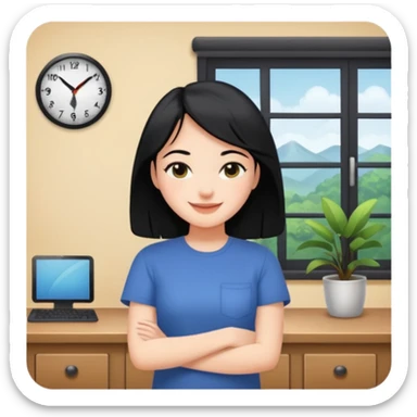 girl with black hair in short sleeves at home sticker