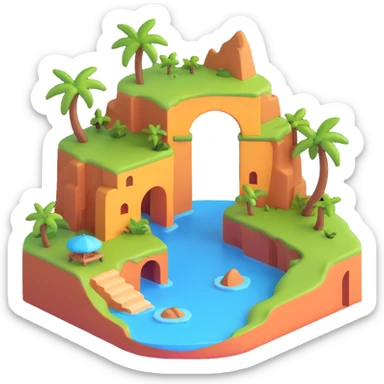 Make the island longer, then add a large hole or arch through it, keeping the 3D emoji style. sticker